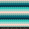 Image of Poolside Too Scallops Peacock quilting cotton fabric by Ruby Star Society for Moda Fabrics. Features stripes on a blue background. Cute Little Fabric Shop.