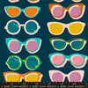 Image of Poolside Too Shades Peacock quilting cotton fabric by Ruby Star Society for Moda Fabrics. Features sunglasses on a blue background. Cute Little Fabric Shop.