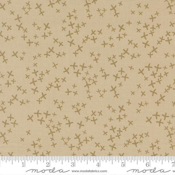 Image of Mira Realm Tan quilting cotton fabric by Zen Chic for Moda Fabrics. Features crosses on a brown background. Cute Little Fabric Shop.