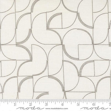 Image of Mira Echo Pearl quilting cotton fabric by Zen Chic for Moda Fabrics. Features a geometric pattern on a white background. Cute Little Fabric Shop.