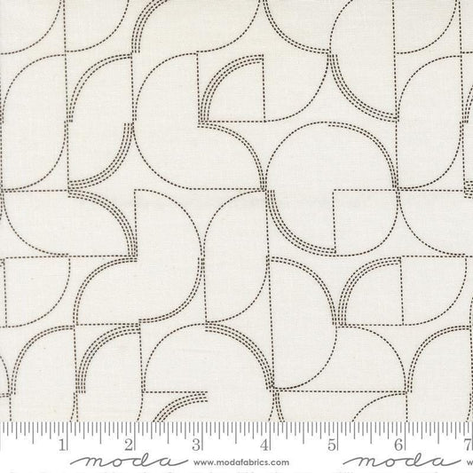 Image of Mira Echo Pearl quilting cotton fabric by Zen Chic for Moda Fabrics. Features a geometric pattern on a white background. Cute Little Fabric Shop.