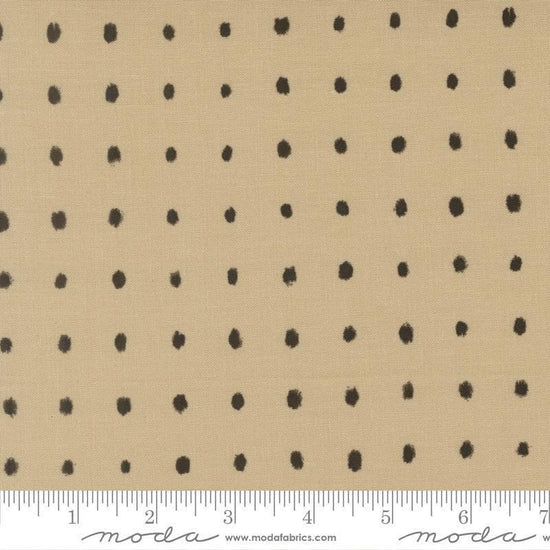 Image of Mira Pure Tan quilting cotton fabric by Zen Chic for Moda Fabrics. Features polka dots on a brown background. Cute Little Fabric Shop.