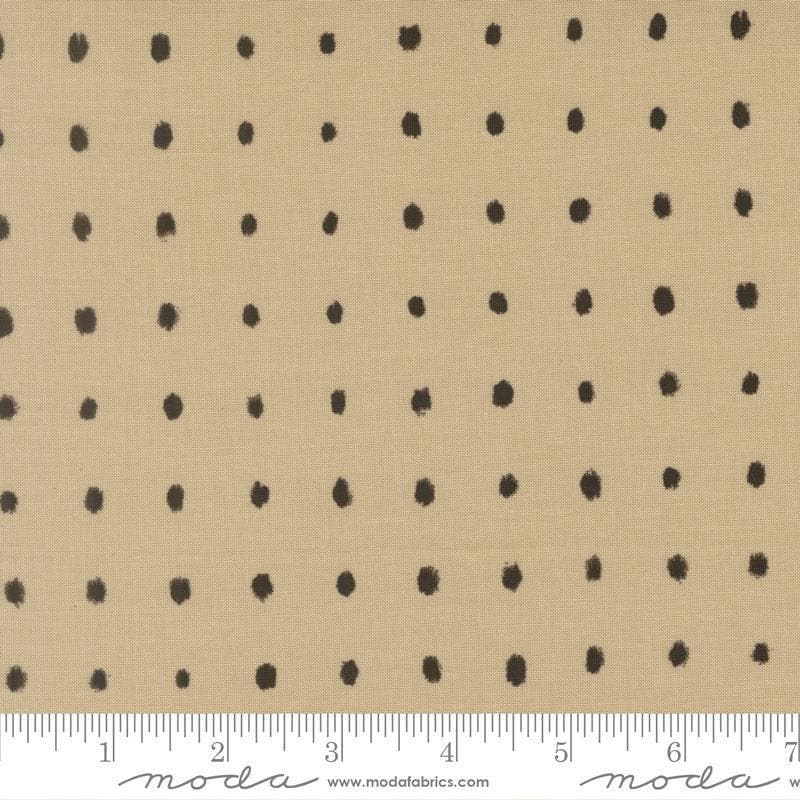 Image of Mira Pure Tan quilting cotton fabric by Zen Chic for Moda Fabrics. Features polka dots on a brown background. Cute Little Fabric Shop.