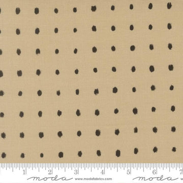 Image of Mira Pure Tan quilting cotton fabric by Zen Chic for Moda Fabrics. Features polka dots on a brown background. Cute Little Fabric Shop.