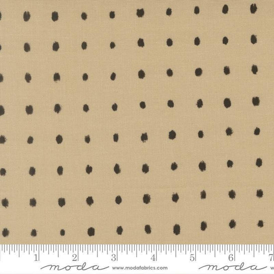Image of Mira Pure Tan quilting cotton fabric by Zen Chic for Moda Fabrics. Features polka dots on a brown background. Cute Little Fabric Shop.