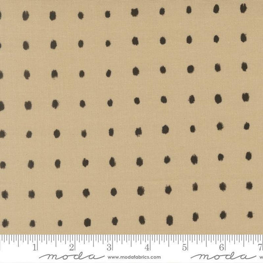 Image of Mira Pure Tan quilting cotton fabric by Zen Chic for Moda Fabrics. Features polka dots on a brown background. Cute Little Fabric Shop.