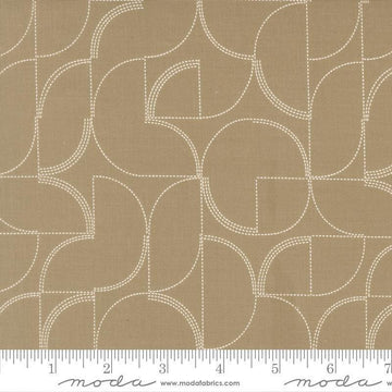 Image of Mira Echo Taupe quilting cotton fabric by Zen Chic for Moda Fabrics. Features a geometric pattern on a brown background. Cute Little Fabric Shop.