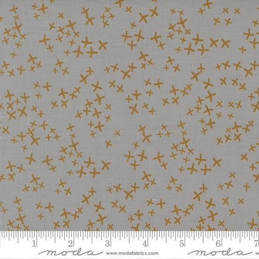 Image of Mira Realm Light Gray quilting cotton fabric by Zen Chic for Moda Fabrics. Features crosses on a gray background. Cute Little Fabric Shop.