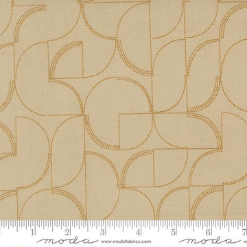 Image of Mira Echo Tan quilting cotton fabric by Zen Chic for Moda Fabrics. Features a geometric pattern on a brown background. Cute Little Fabric Shop.