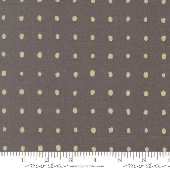 Image of Mira Pure Graphite quilting cotton fabric by Zen Chic for Moda Fabrics. Features polka dots on a gray background. Cute Little Fabric Shop.