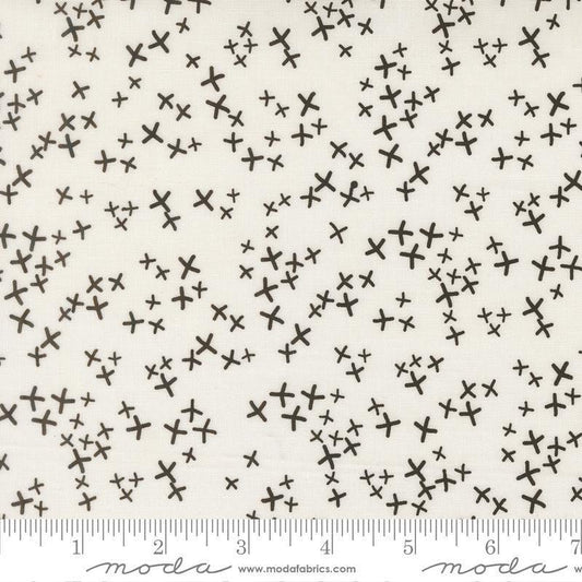 Image of Mira Realm Pearl quilting cotton fabric by Zen Chic for Moda Fabrics. Features crosses on a white background. Cute Little Fabric Shop.
