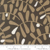 Image of Mira Calm Charcoal quilting cotton fabric by Zen Chic for Moda Fabrics. Features leaves on a brown background. Cute Little Fabric Shop.