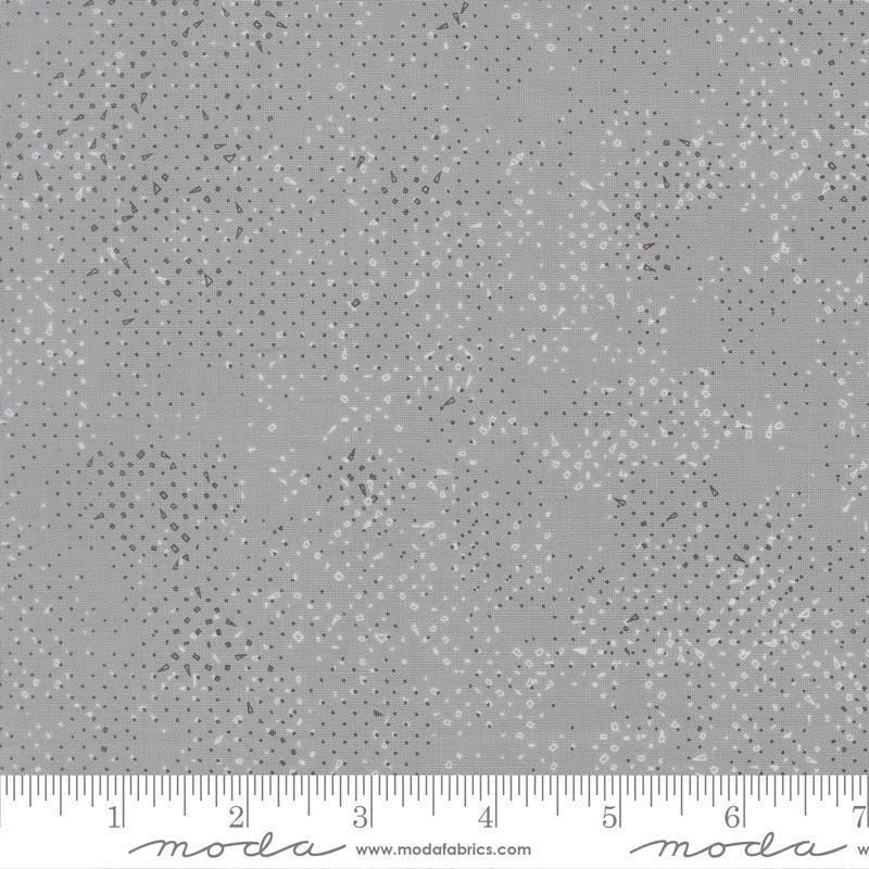 Image of Mira Spotted Light Gray quilting cotton fabric by Zen Chic for Moda Fabrics. Features printed texture on a gray background. Cute Little Fabric Shop.