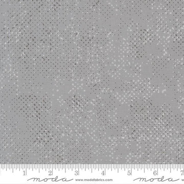 Image of Mira Spotted Light Gray quilting cotton fabric by Zen Chic for Moda Fabrics. Features printed texture on a gray background. Cute Little Fabric Shop.