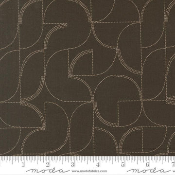 Image of Mira Echo Onyx quilting cotton fabric by Zen Chic for Moda Fabrics. Features a geometric pattern on a brown background. Cute Little Fabric Shop.