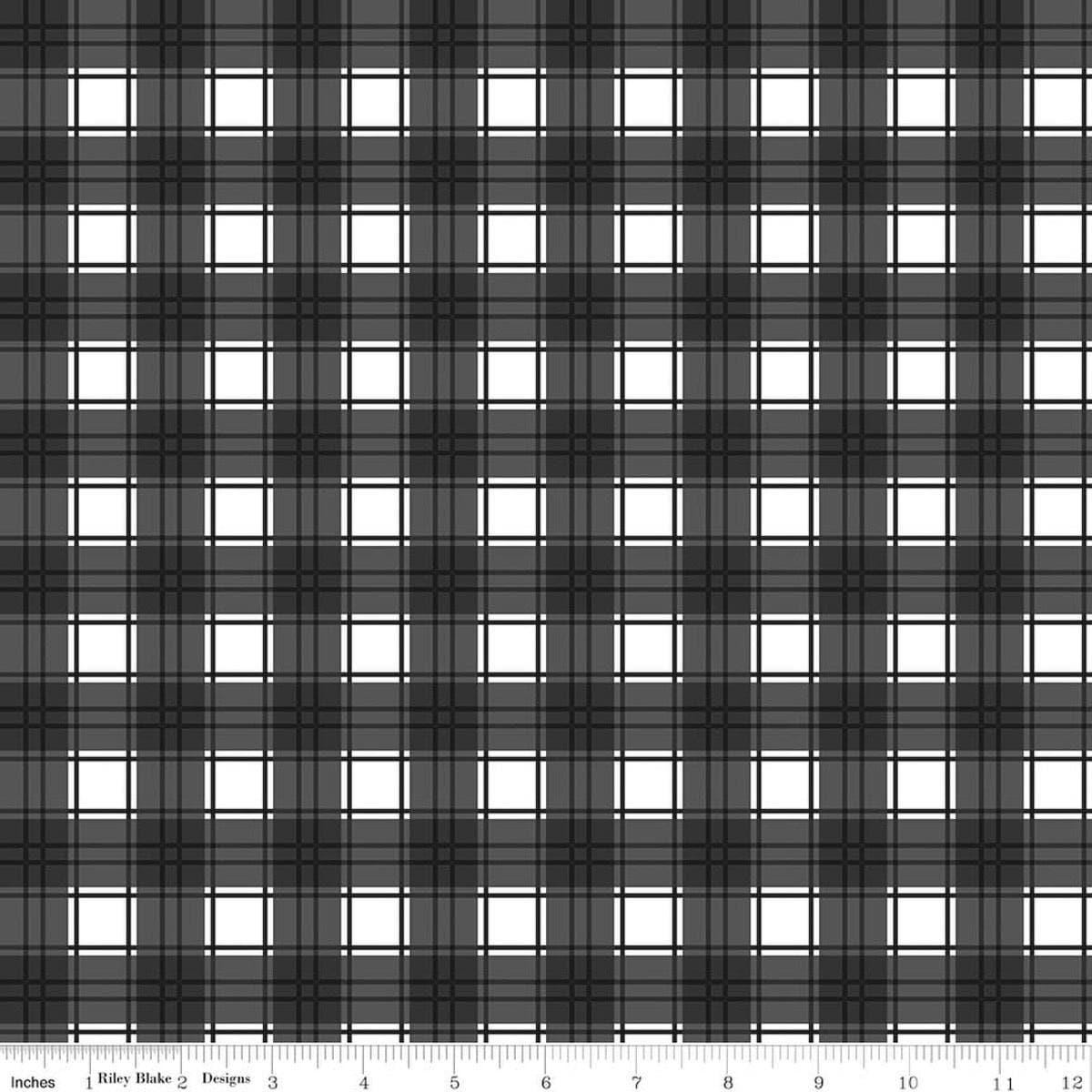 Image of Evergreen Wishes Plaid Black quilting cotton fabric by Traci Reed for Riley Blake Designs. Features plaid on a black background. Cute Little Fabric Shop.