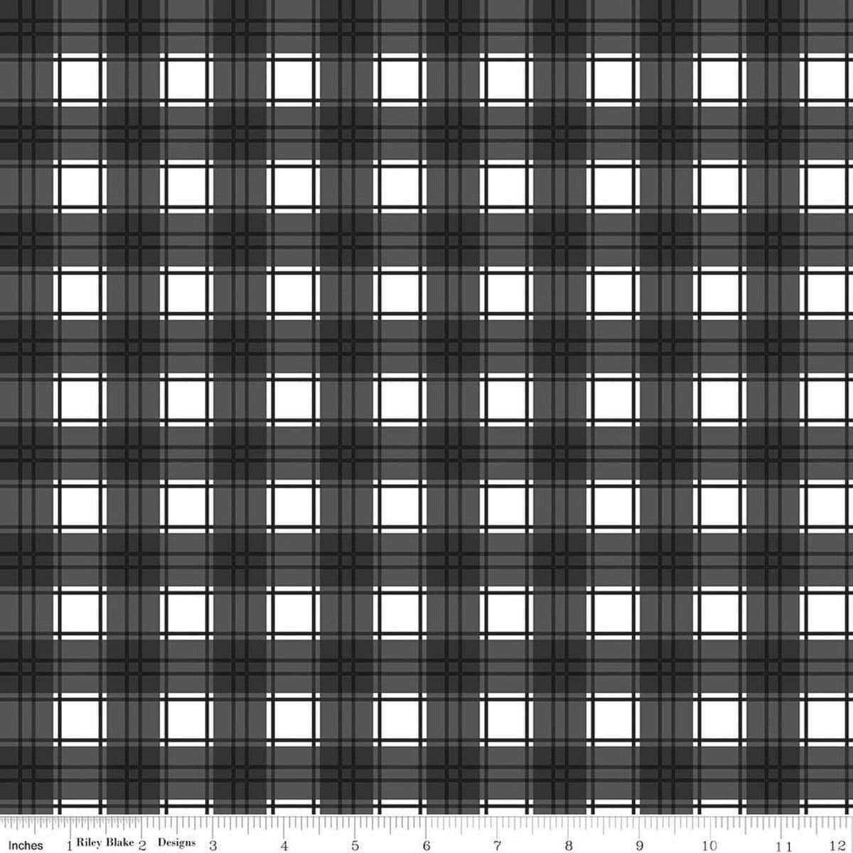 Image of Evergreen Wishes Plaid Black quilting cotton fabric by Traci Reed for Riley Blake Designs. Features plaid on a black background. Cute Little Fabric Shop.
