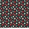 Image of Evergreen Wishes Stockings & Gifts Black quilting cotton fabric by Traci Reed for Riley Blake Designs. Features presents on a black background. Cute Little Fabric Shop.