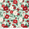 Image of Evergreen Wishes Main Mint quilting cotton fabric by Traci Reed for Riley Blake Designs. Features flowers on a green background. Cute Little Fabric Shop.