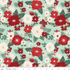 Image of Evergreen Wishes Main Mint quilting cotton fabric by Traci Reed for Riley Blake Designs. Features flowers on a green background. Cute Little Fabric Shop.