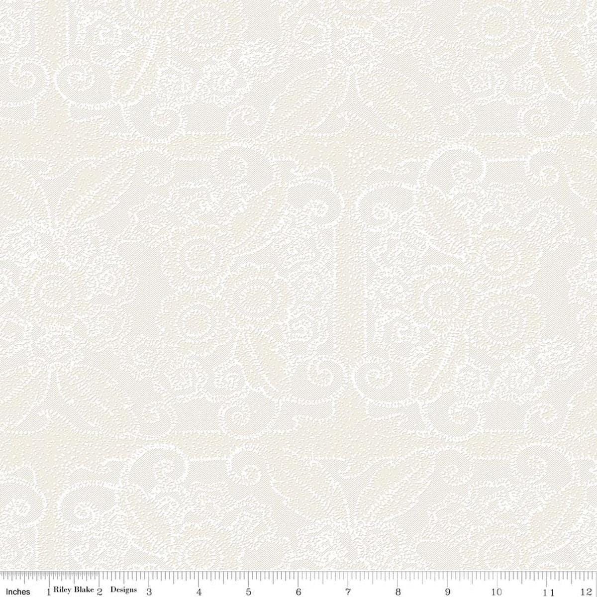 Image of Gingerbread Lacy Blender White quilting cotton fabric by J. Wecker Frisch for Riley Blake Designs. Features flowers on a white background. Cute Little Fabric Shop.