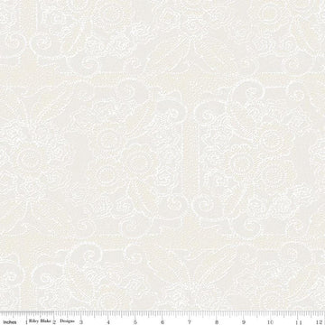 Image of Gingerbread Lacy Blender White quilting cotton fabric by J. Wecker Frisch for Riley Blake Designs. Features flowers on a white background. Cute Little Fabric Shop.