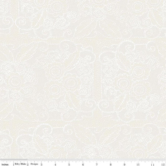 Image of Gingerbread Lacy Blender White quilting cotton fabric by J. Wecker Frisch for Riley Blake Designs. Features flowers on a white background. Cute Little Fabric Shop.