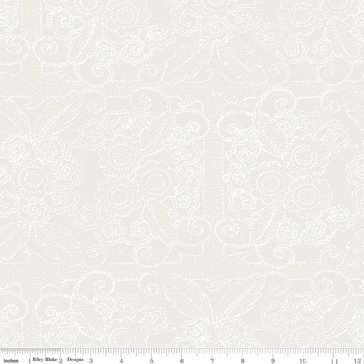 Image of Gingerbread Lacy Blender White quilting cotton fabric by J. Wecker Frisch for Riley Blake Designs. Features flowers on a white background. Cute Little Fabric Shop.