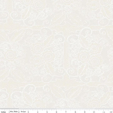 Image of Gingerbread Lacy Blender White quilting cotton fabric by J. Wecker Frisch for Riley Blake Designs. Features flowers on a white background. Cute Little Fabric Shop.