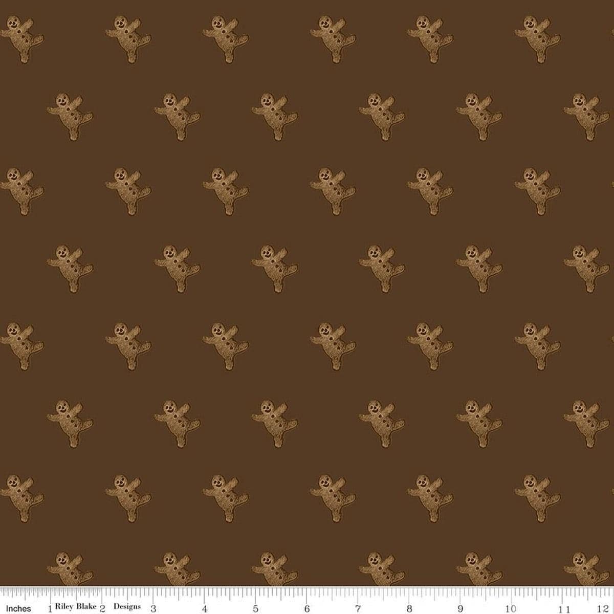 Image of Gingerbread Gingerbread Toss Brown quilting cotton fabric by J. Wecker Frisch for Riley Blake Designs. Features gingerbread men on a brown background. Cute Little Fabric Shop.