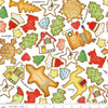 Image of Gingerbread Cookie Toss White quilting cotton fabric by J. Wecker Frisch for Riley Blake Designs. Features cookies on a white background. Cute Little Fabric Shop.