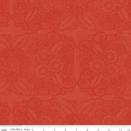 Image of Gingerbread Lacy Blender Red quilting cotton fabric by J. Wecker Frisch for Riley Blake Designs. Features flowers on a red background. Cute Little Fabric Shop.