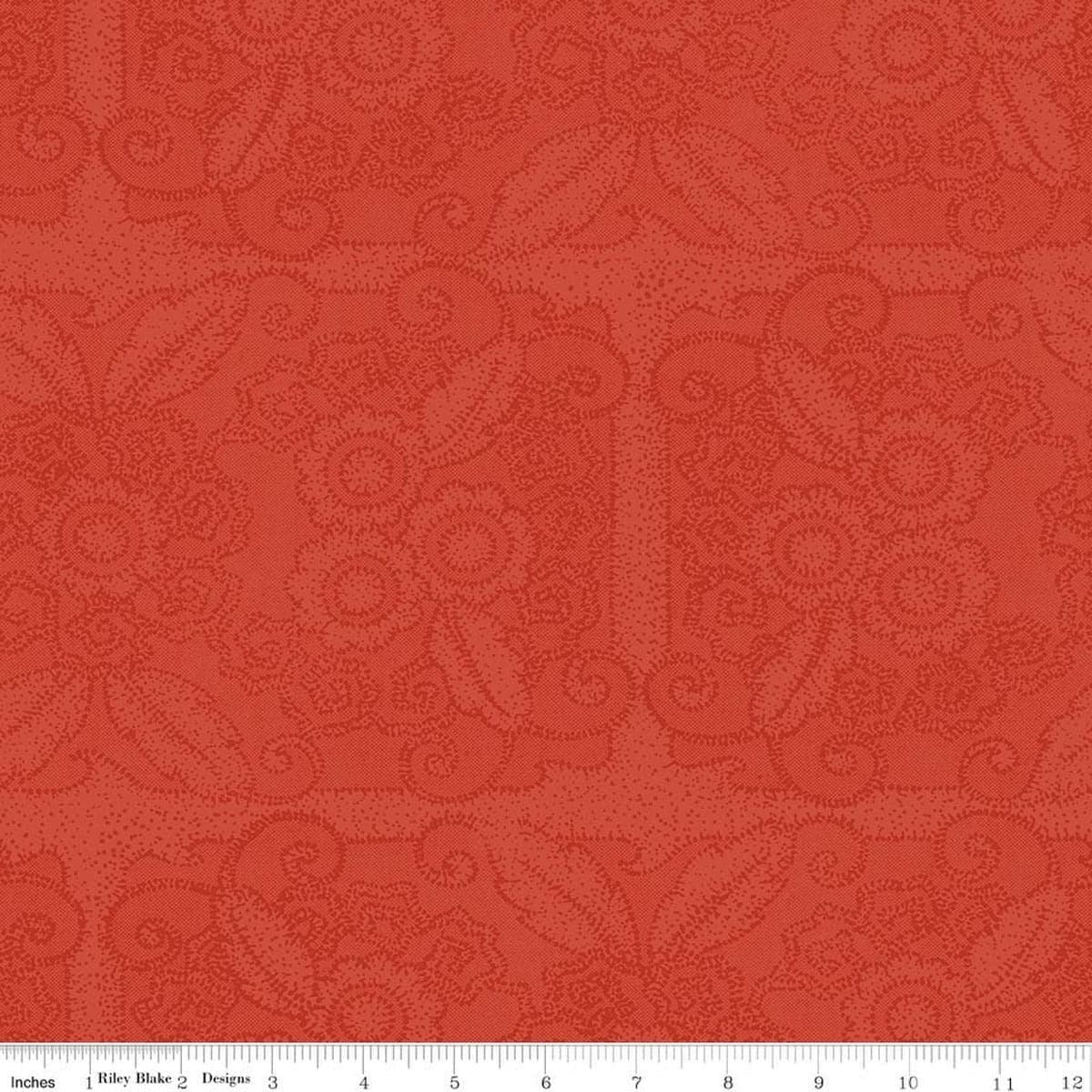 Image of Gingerbread Lacy Blender Red quilting cotton fabric by J. Wecker Frisch for Riley Blake Designs. Features flowers on a red background. Cute Little Fabric Shop.