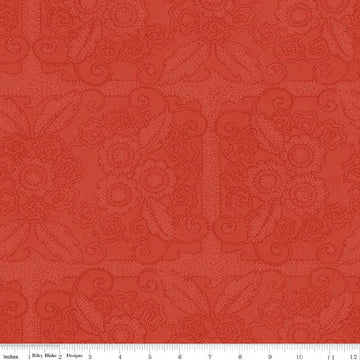 Image of Gingerbread Lacy Blender Red quilting cotton fabric by J. Wecker Frisch for Riley Blake Designs. Features flowers on a red background. Cute Little Fabric Shop.