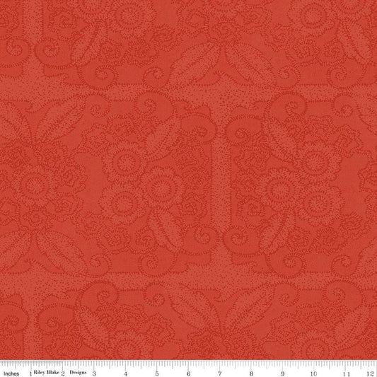 Image of Gingerbread Lacy Blender Red quilting cotton fabric by J. Wecker Frisch for Riley Blake Designs. Features flowers on a red background. Cute Little Fabric Shop.