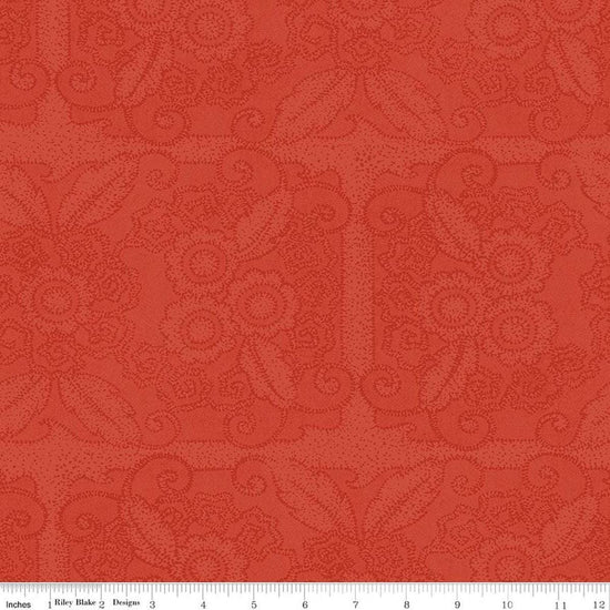 Image of Gingerbread Lacy Blender Red quilting cotton fabric by J. Wecker Frisch for Riley Blake Designs. Features flowers on a red background. Cute Little Fabric Shop.