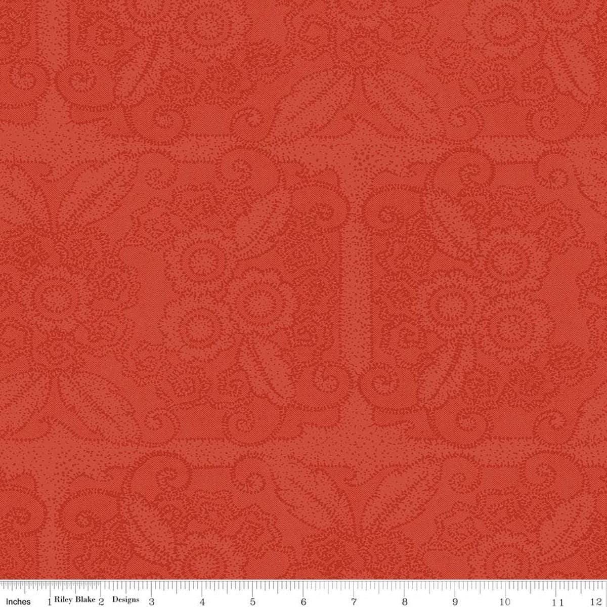 Image of Gingerbread Lacy Blender Red quilting cotton fabric by J. Wecker Frisch for Riley Blake Designs. Features flowers on a red background. Cute Little Fabric Shop.