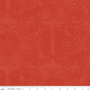 Image of Gingerbread Lacy Blender Red quilting cotton fabric by J. Wecker Frisch for Riley Blake Designs. Features flowers on a red background. Cute Little Fabric Shop.