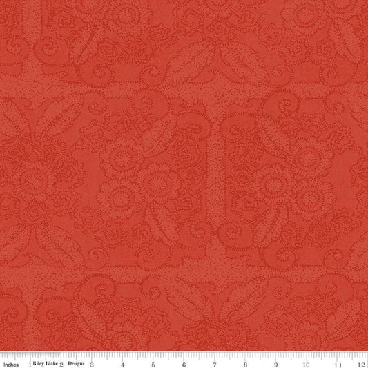 Image of Gingerbread Lacy Blender Red quilting cotton fabric by J. Wecker Frisch for Riley Blake Designs. Features flowers on a red background. Cute Little Fabric Shop.