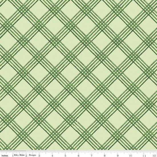 Image of Gingerbread Windowpane Plaid Green quilting cotton fabric by J. Wecker Frisch for Riley Blake Designs. Features plaid on a green background. Cute Little Fabric Shop.
