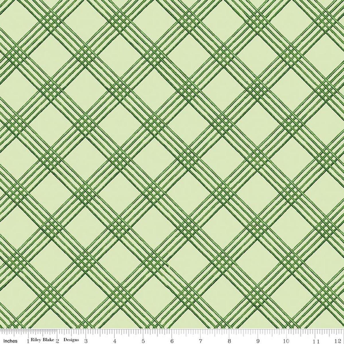 Image of Gingerbread Windowpane Plaid Green quilting cotton fabric by J. Wecker Frisch for Riley Blake Designs. Features plaid on a green background. Cute Little Fabric Shop.