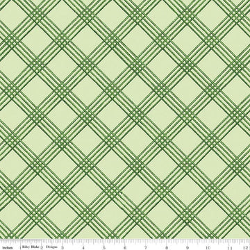 Image of Gingerbread Windowpane Plaid Green quilting cotton fabric by J. Wecker Frisch for Riley Blake Designs. Features plaid on a green background. Cute Little Fabric Shop.