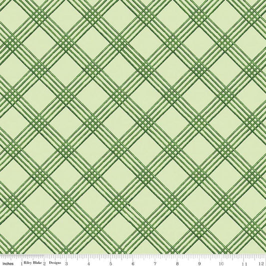 Image of Gingerbread Windowpane Plaid Green quilting cotton fabric by J. Wecker Frisch for Riley Blake Designs. Features plaid on a green background. Cute Little Fabric Shop.