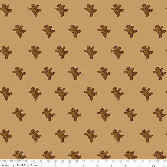 Image of Gingerbread Gingerbread Toss Gingersnap quilting cotton fabric by J. Wecker Frisch for Riley Blake Designs. Features gingerbread men on a brown background. Cute Little Fabric Shop.