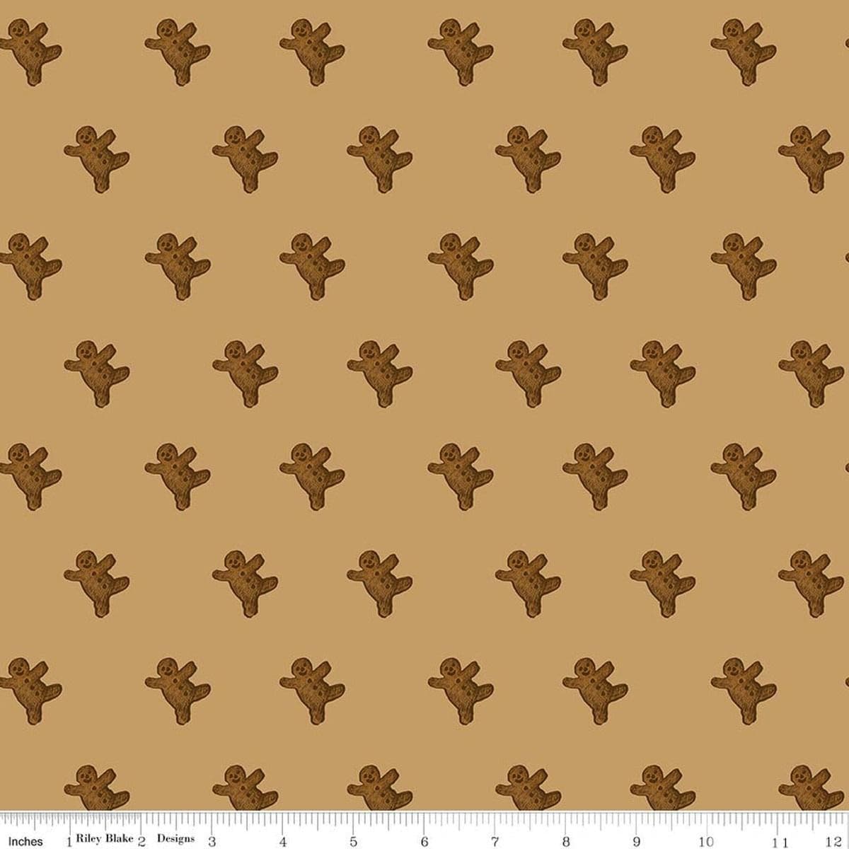 Image of Gingerbread Gingerbread Toss Gingersnap quilting cotton fabric by J. Wecker Frisch for Riley Blake Designs. Features gingerbread men on a brown background. Cute Little Fabric Shop.