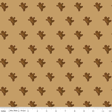 Image of Gingerbread Gingerbread Toss Gingersnap quilting cotton fabric by J. Wecker Frisch for Riley Blake Designs. Features gingerbread men on a brown background. Cute Little Fabric Shop.