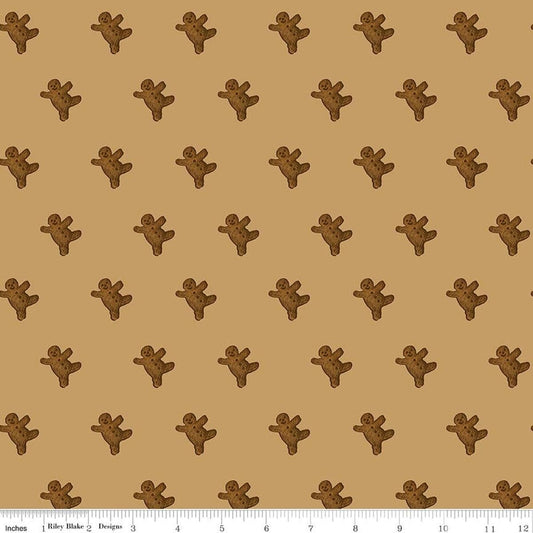 Image of Gingerbread Gingerbread Toss Gingersnap quilting cotton fabric by J. Wecker Frisch for Riley Blake Designs. Features gingerbread men on a brown background. Cute Little Fabric Shop.