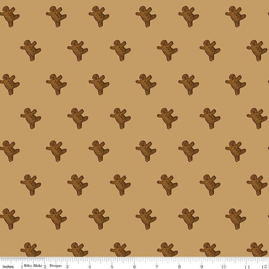 Image of Gingerbread Gingerbread Toss Gingersnap quilting cotton fabric by J. Wecker Frisch for Riley Blake Designs. Features gingerbread men on a brown background. Cute Little Fabric Shop.