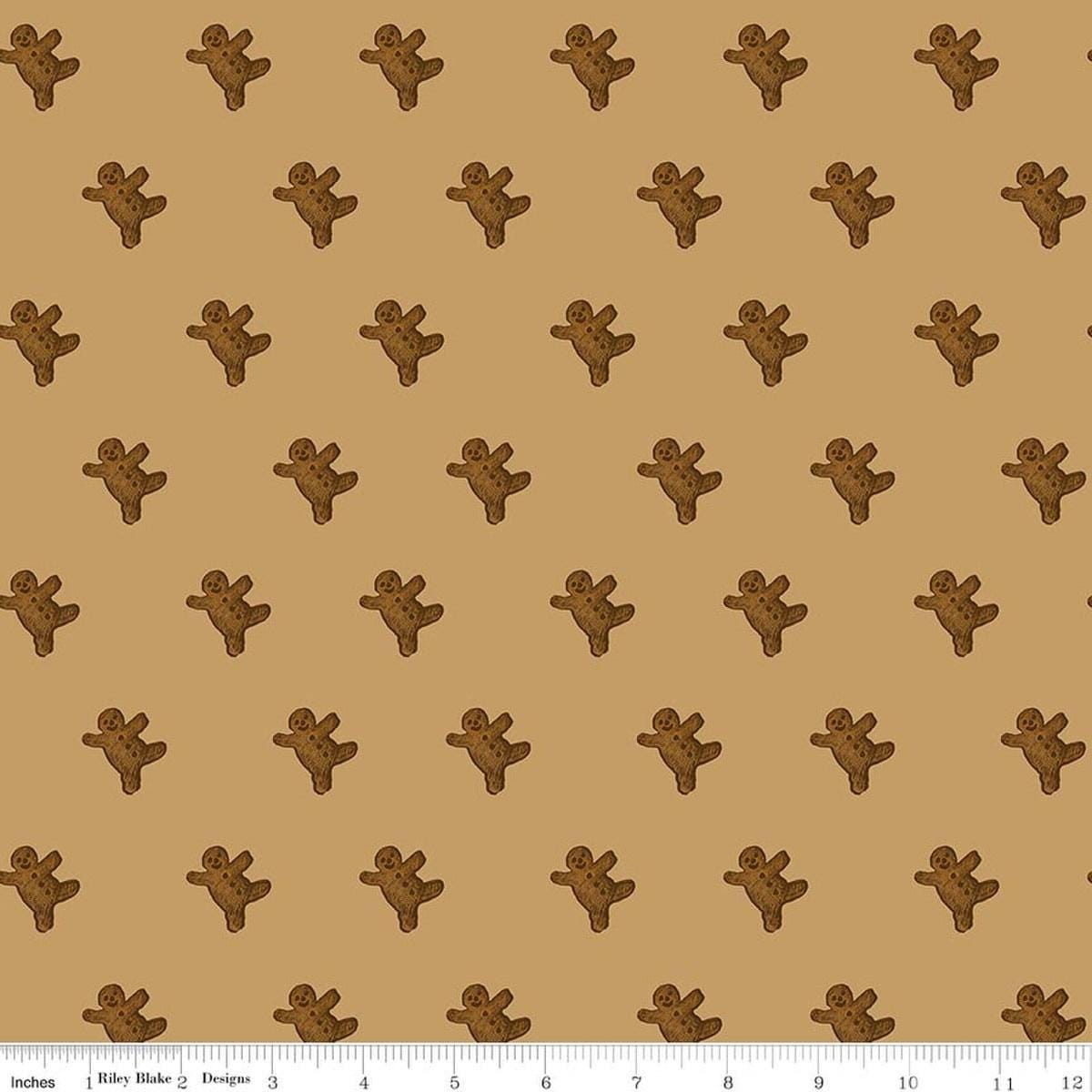 Image of Gingerbread Gingerbread Toss Gingersnap quilting cotton fabric by J. Wecker Frisch for Riley Blake Designs. Features gingerbread men on a brown background. Cute Little Fabric Shop.