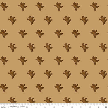 Image of Gingerbread Gingerbread Toss Gingersnap quilting cotton fabric by J. Wecker Frisch for Riley Blake Designs. Features gingerbread men on a brown background. Cute Little Fabric Shop.